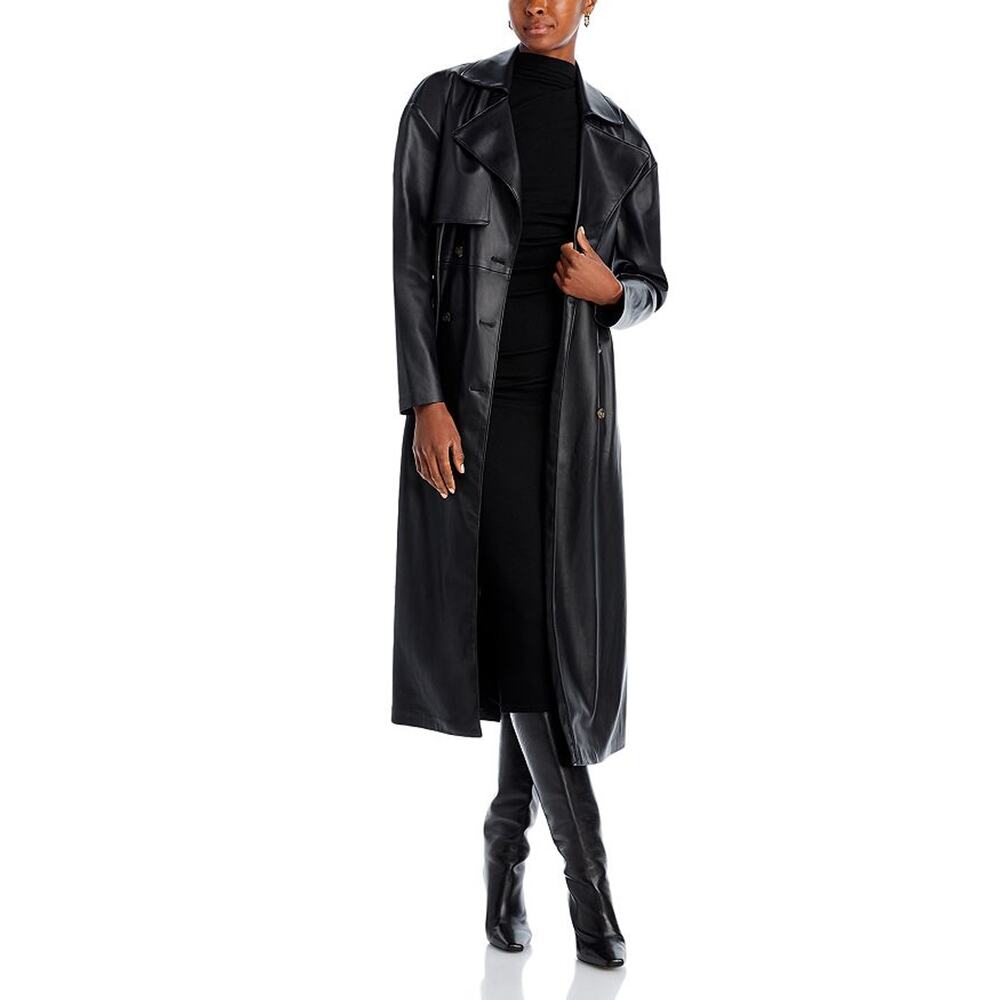 Blank Nyc Faux Leather Black Trench Coat Size XS - NWT